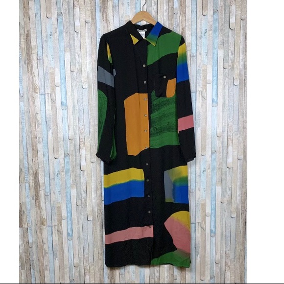 Issey Miyake Dresses & Skirts - Issey Miyake M Colorful Silk Maxi Shirt Dress Rare